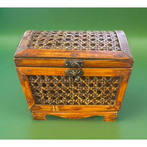 Treasure Chest Jewelry Box Small Hinged Box Blue Leopard Lining